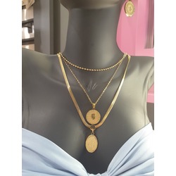 Küpe Ve Gold Çift Kolye Set