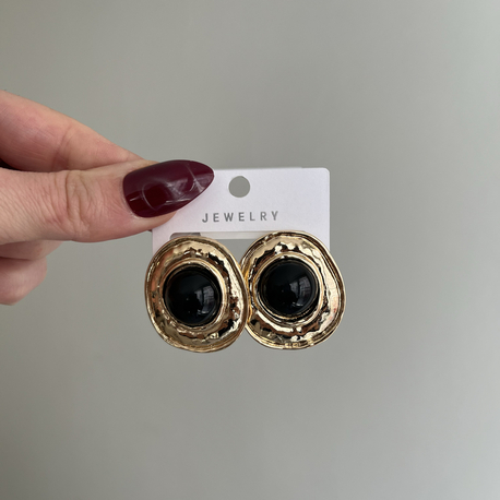 Siyah Oniks Görünümlü Küpe | Gold