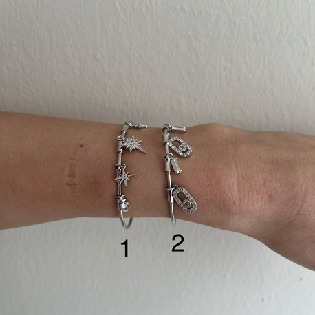 Çoklu Charm Detaylı Kelepçe | Silver