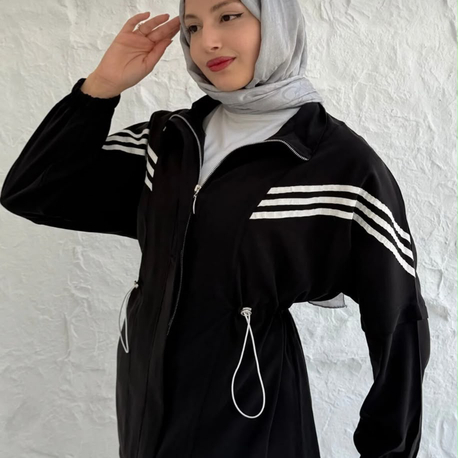 SİYAH MODAL KUMAŞ ŞERİTLİ SPOR TAKIM