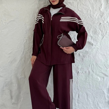 BORDO MODAL KUMAŞ ŞERİTLİ SPOR TAKIM