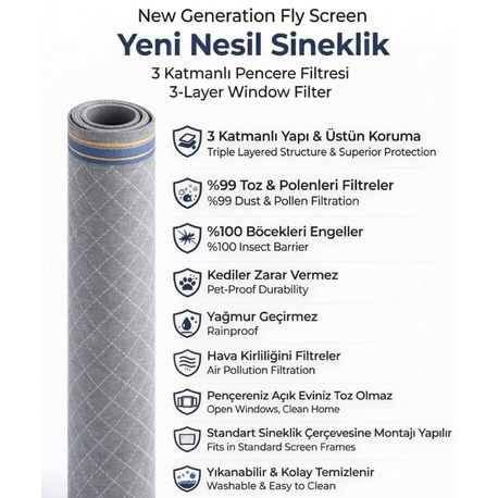 YENİ NESİL SİNEKLİK - PENCERE TOZ POLEN FİLTRESİ - ODERA