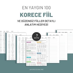 EN YAYGIN 100 KORECE FİİL VE HEDİYE DÜZENSİZ FİİLLER DETAYLI ANLATIM & TABLO (PDF)