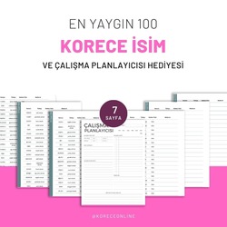 EN YAYGIN 100 KORECE İSİM VE HEDİYE ÇALIŞMA PLANLAYICISI (PDF)