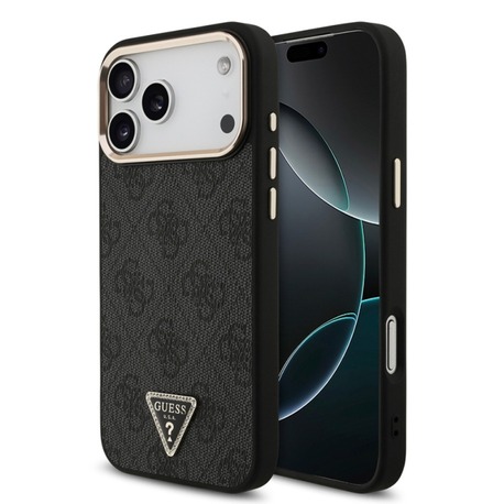 Apple iPhone 17 Pro Max Kılıf Guess Orjinal Lisanslı M-safe Şarj Özellikli Taşlı Üçgen 