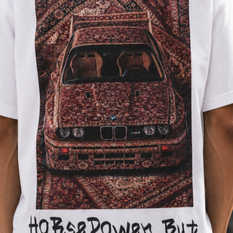 KORYN Beyaz BMW Grafik Baskılı Oversize Erkek T-Shirt 