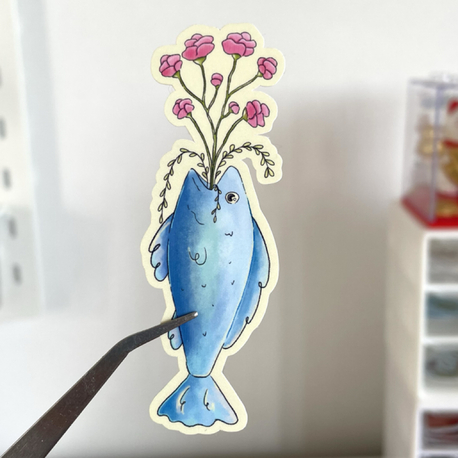Balık vazo tekli sticker