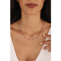 Renkli Taşlı Gümüş Suyolu Choker 2 mm