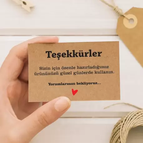 Teşekkürler Yazılı Yorum ve Puan Notlu Kraft Teşekkür Kartı
