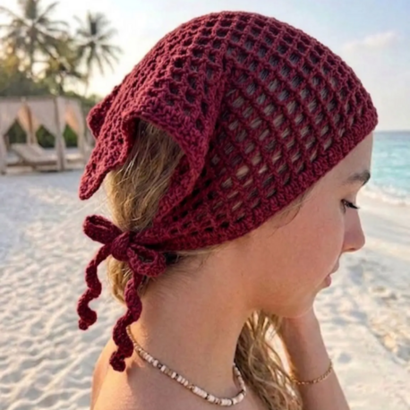 Bordo Bandana Örgü Fular