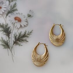 Çelik Vintage Oval Plaka Küpe