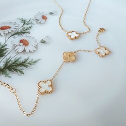 Marka Model Yonca Bileklik Set (Beyaz-Gold)