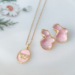 Pembe Kolye Küpe Set 