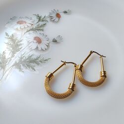 Vintage Hasır Oval Küpe