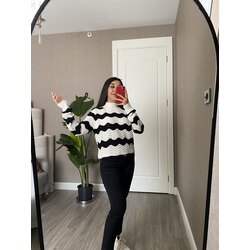 Siyah Beyaz Su Dalgası Örgü Kazak Zara Model