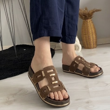 CAP Kahverengi Model Toka Detay Comfort Şık Terlik