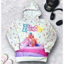 Barbie Baskılı Sweatshirt  Dijital Pop Art Baskılı Kapüşonlu Kız Çocuk Barbie Sweatshirt