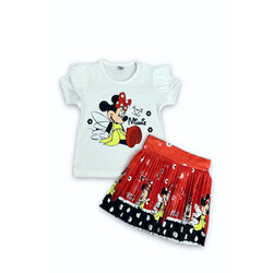 Kumy Baby Kids Mickey Mouse Minnie Mouse Desenli Kız Çocuk Tişört ve  Pileli Etekli İkili Takım