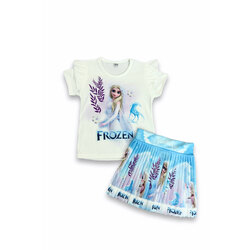 Kumy Baby Kids Frozen Elsa Anna Desenli Kız Çocuk Tişört ve  Pileli Etekli İkili Takım