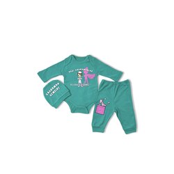 Kumy Baby Kids Bebek Zıbın Takım Doktor Baskılı Badili Üçlü Hastane Çıkışı Set Yeşil Unisex 0-6 Ay