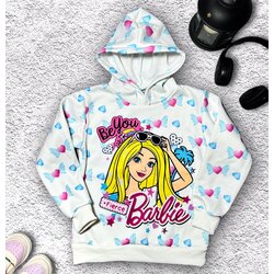 Barbie Baskılı Sweatshirt  Dijital Pop Art Baskılı Kapüşonlu Kız Çocuk Barbie Sweatshirt