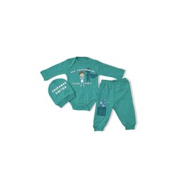 Kumy Baby Kids Bebek Zıbın Takım Doktor Baskılı Badili Üçlü Hastane Çıkışı Set Yeşil Unisex 0-6 Ay