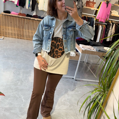 Crop jean ceket