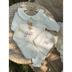 Müslin Nakış İşlemeli Bebe Yaka Tulum