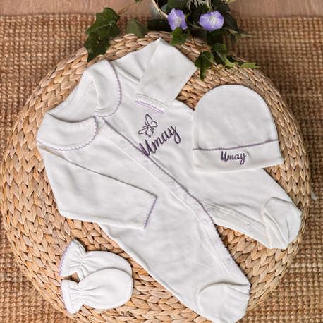 Penye Nakış İşlemeli Bebe Yaka Tulum