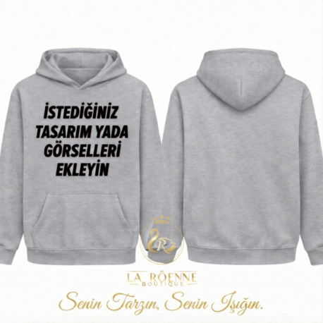 Kişiye Özel Baskı – Regular (Avrupa Kalıp) Açık Gri Hoodie / Kapüşonlu Sweatshirt
