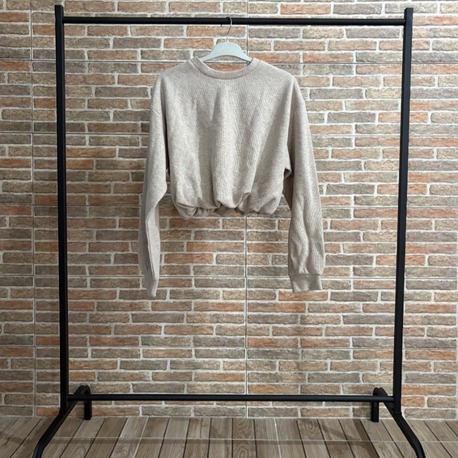 Taş Rengi Lastikli Crop Sweatshirt