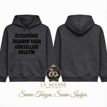Kişiye Özel Baskı – Regular (Avrupa Kalıp) Antrasit Gri Hoodie / Kapüşonlu Sweatshirt