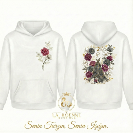 La Rôenne Özel Tasarım: "Zarif Rüyalar" Figürlü Beyaz Hoodie