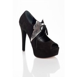 Gümüş Kanat Detaylı Yüksek Platform Süet Peep Toe