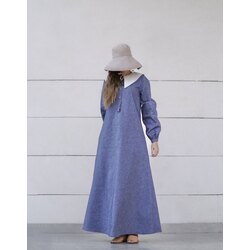 Yaka Detaylı Vintage Cepli Düğmeli Küçük Desenli Mavi Fairytale Elbise