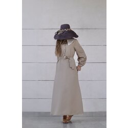 Yaka Detaylı Vintage Cepli Düğmeli Bej Fairytale Elbise