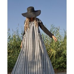 Kırık Beyaz-Siyah Çizgili Keten Oversize Jile