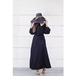 Yaka Detaylı Vintage Cepli Düğmeli Siyah Fairytale Elbise