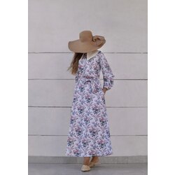 Yaka Detaylı Vintage Cepli Düğmeli Çiçek Desenli Çok Renkli Fairytale Elbise