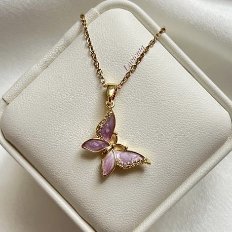 Gold Mor Kelebek Model Çelik Kolye (45 cm)