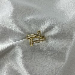 Gold Zirkon Taşlı Ayarlanabilir Çelik Yüzük