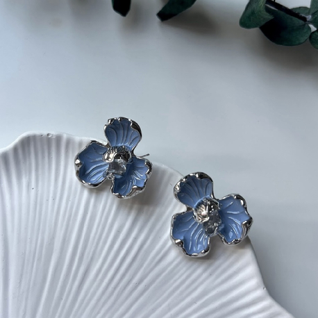Gümüş Mavi Çiçek Model 2,5 Cm VIP Küpe