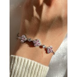 Gümüş Pembe Zirkon Taşlı Asansörlü Çiçek Model VIP Bileklik