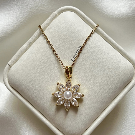 Gold Çiçek Model Çelik Kolye (45 cm)