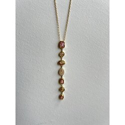Gold Pembe Zirkon Taşlı Çelik Y Kolye 