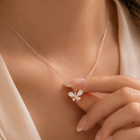 Papillon Rosé 925 Ayar Gümüş Rose Gold Kelebek Kolye