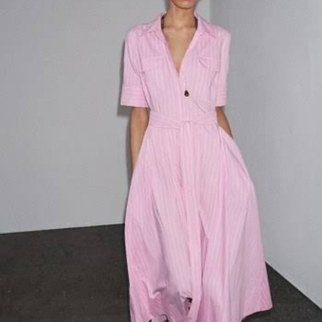 ZR pink çizgili kadin elbise