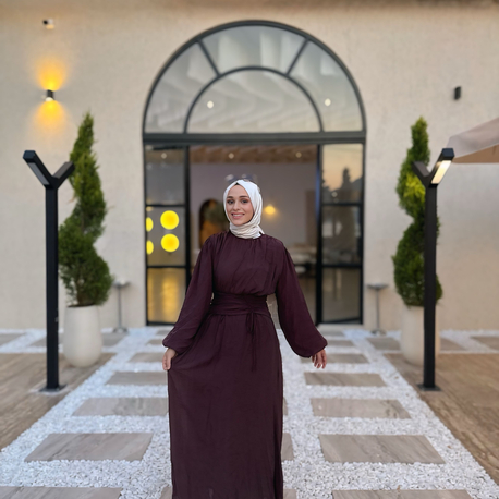 Mürdüm Bel Büzgü Detaylı Elbise 