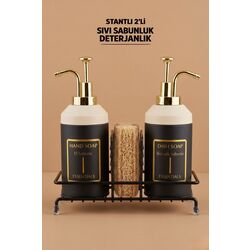 Standlı Sıvı Sabunluk Seti | El Sabunu  Bulaşık Sabunu | Metal Stant | 350 ML | Metal