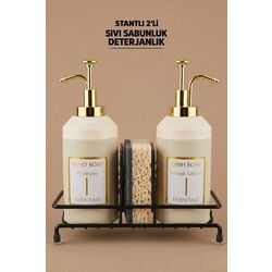 Standlı Sıvı Sabunluk Seti | El Sabunu  Bulaşık Sabunu | Metal Stant | 350 ML | Metal